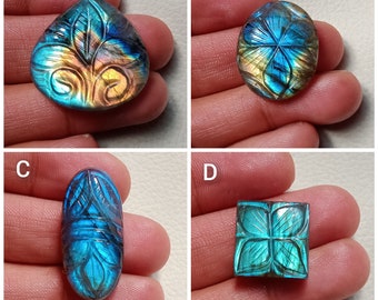 Oval Shape Labradorite Cabochon Mughal Carving Multi Flashy Carving Labradorite Gemstone Size 21*31*9mm Weight 49Cts Jewelry Gemstone