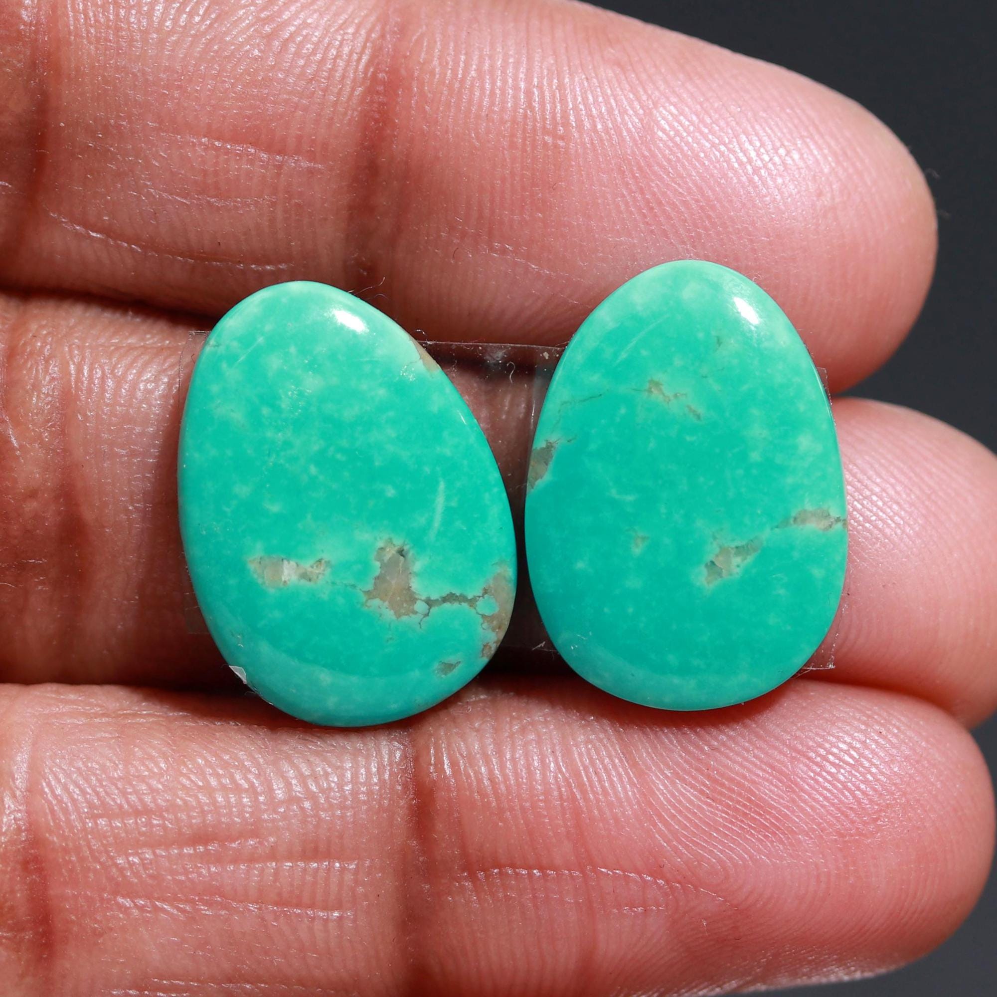 Egg Shape AAA Arizona Turquoise Cabochon Pair Natural Loose