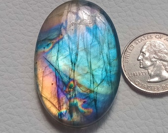 AAA Rare Purple Labradorite Cabochon, Natural Big Oval Shape Loose Gemstone (48x31x7mm, 103Cts)