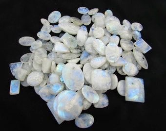 Natural Rainbow Moonstone Gemstone Cabochon Loose Crystal Wholesale Lot, 100-1000CTS