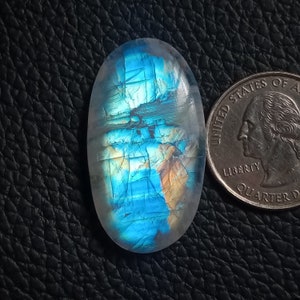 AAA+ Quality Rainbow Moonstone Cabochon Natural Oval Shape Strong Flashy Loose Gemstone, 37*20*7mm 49Cts