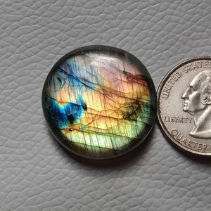 27mm Round Purple Labradorite Cabochon 100% Natural Multi Flashy Gemstone Crystal, 26*27*7mm 50Cts