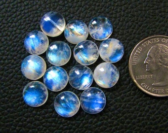 5 Pcs 10mm Round Rainbow Moonstone Cabochon 100% Natural Moonstone Loose Gemstone, Calibrated Size Moonstone