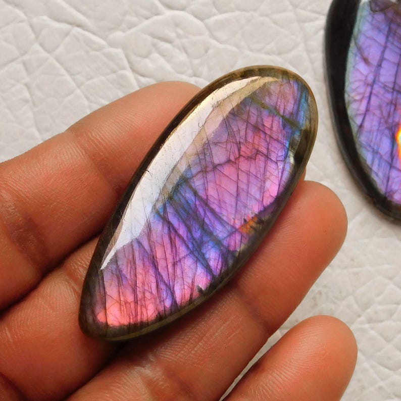 AAA Flashy Purple Labradorite Gemstone Loose Cabochon Healing Crystal for Pendant Making A = 55x22x6mm