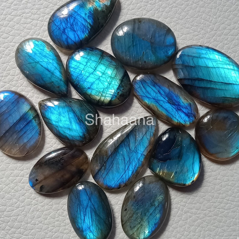 AAA Quality Labradorite Cabochon Lot, Natural Green Blue Flashy Labradorite Loose Gemstone Crystal Bulk Wholesale Lot image 3