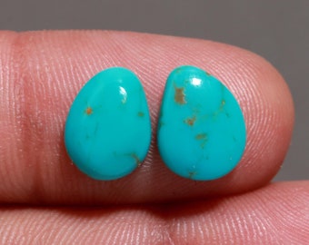 AAA Quality Arizona Turquoise Cabochon Pair 100% Natural Turquoise Fancy Shape Loose Gemstone Pair, Size 10x8x3mm 3Cts