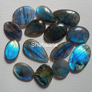 Lot de cabochons de labradorite de qualité AAA, lot de gros en vrac de cristal de labradorite vert-bleu bleu flashy image 6