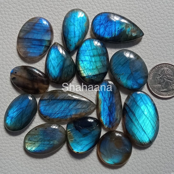 Lot de cabochons de labradorite de qualité AAA, lot de gros en vrac de cristal de labradorite vert-bleu bleu flashy