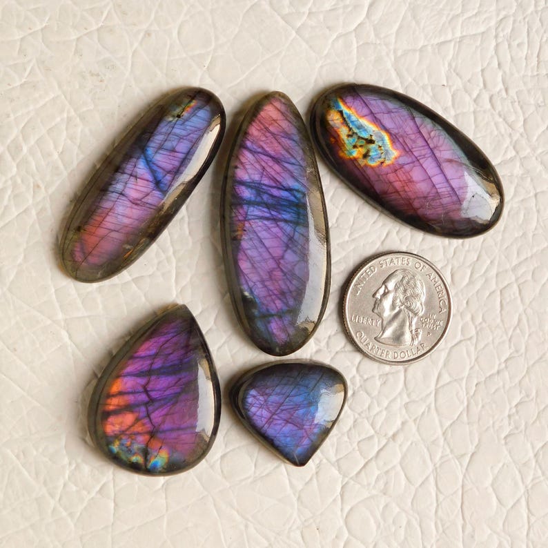 AAA Flashy Purple Labradorite Gemstone Loose Cabochon Healing Crystal for Pendant Making image 1