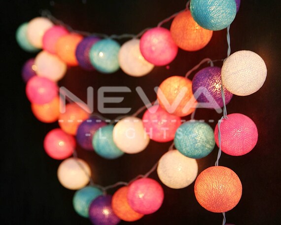35 Pastel White Pink Blue Orange Purple Cotton Ball Lights Fairy Lights String Lights Garland Christmas Lights Bedroom Nursery Baby Decor