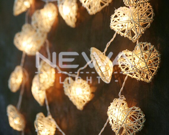 20 White Rattan Heart Lights Fairy Lights String Lights Etsy
