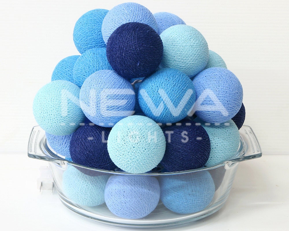 35 Ocean Blue White Cotton Ball Lights Fairy String Lights Etsy