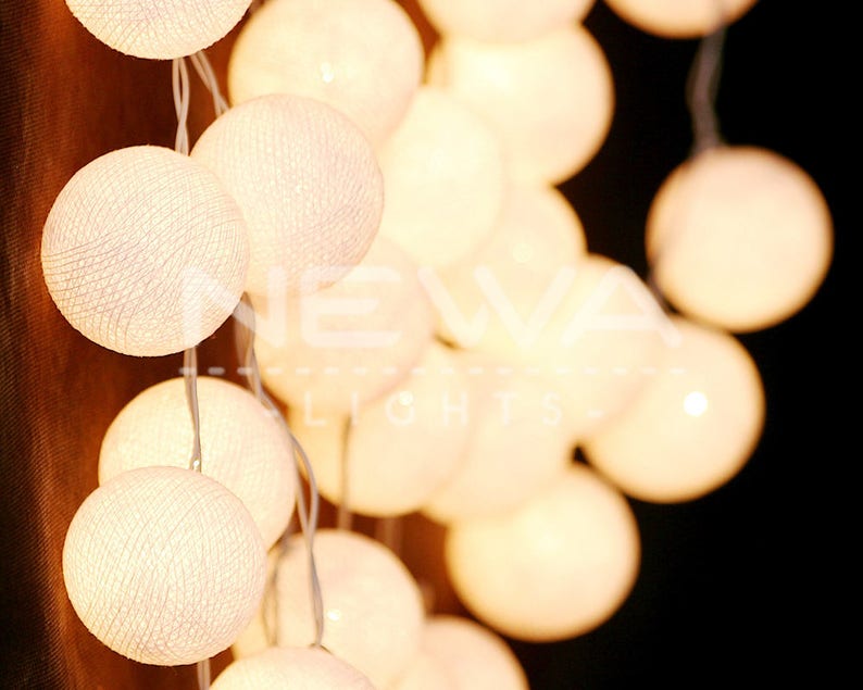 35 White Cotton Ball Lights String Lights Fairy Warm White Etsy