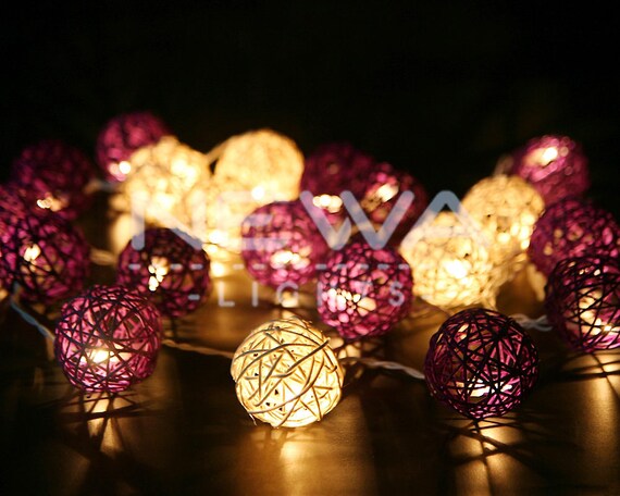20 Purple Mixing Rattan Ball Fairy Lights String Lights Garland Christmas Lights Bedroom Nursery Baby Kids Party Wall Hanging Home Decor
