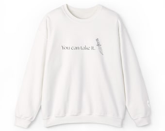Sudadera unisex con bordado "You Can Take It". Cuchillo y máscara, inspirada en Lights Out. Cuello redondo de mezcla gruesa. Regalo para lectores.