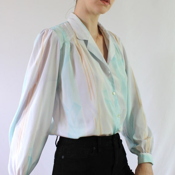 Vintage Pastel Blouse with Brushstroke Pattern | S