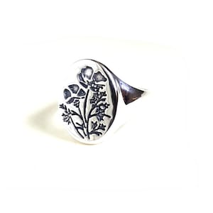 Hallmarked Flower Patterned Stamped Engraved Sterling Silver Signet Ring Size O