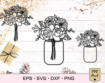 Download Mason Jar Flower Svg Etsy