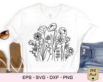 Wildflower meadow SVG border, wild meadow flowers svg art for t-shirt/card application