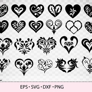 Bundle svg coeur noir, fichier de coupe clipart svg carte amour Saint-Valentin. Coeur décoratif fleur png, svg cricut, vecteur image 2