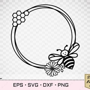 Honey bee monogram frame set of 4 svg, circle honey frame svg file, floral frame svg. image 3