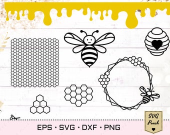 Bee Honeycomb SVG, Bumble bee Honey drip Beehive, Beekeeper Silhouette Vinyl cut svg designs