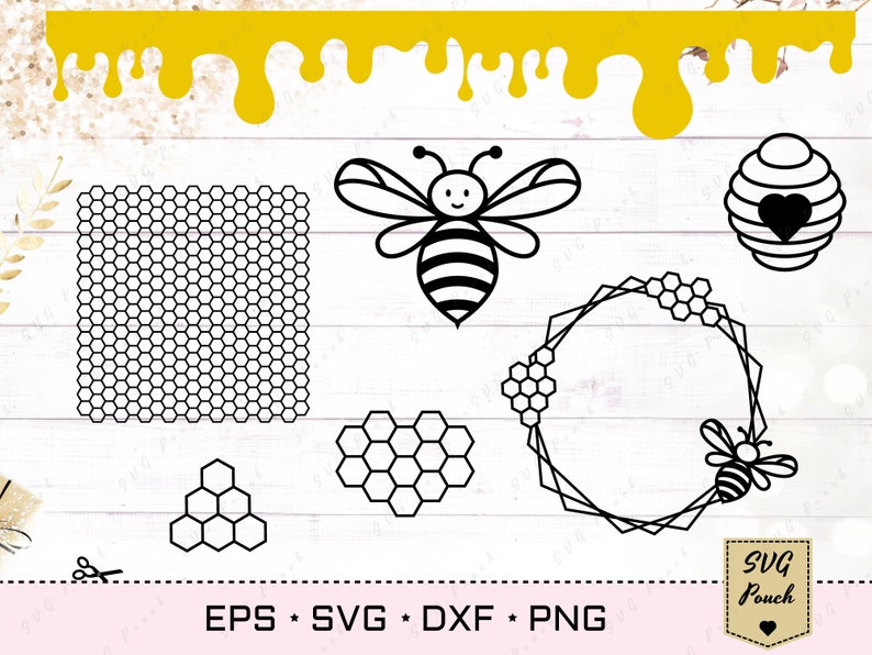 Bee Honeycomb SVG, Bumble bee Honey drip Beehive, Beekeeper Silhouette Vinyl cut svg designs image 1