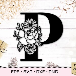 Floral letter P svg, Flower P font svg, Floral letters svg, Monogram font svg, Floral alphabet svg, Initial svg, Floral monogram svg image 1