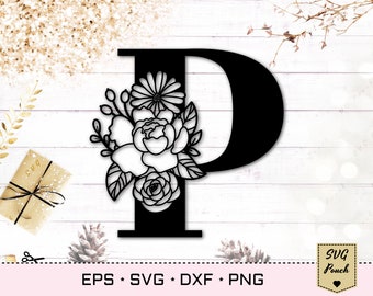 Floral letter P svg, Flower P font svg, Floral letters svg, Monogram font svg, Floral alphabet svg, Initial svg, Floral monogram svg