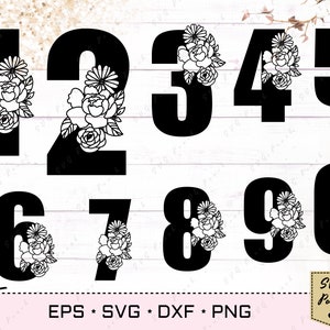 Floral anniversary numbers svg, Flower digit svg, birthday topper svg, Monogram numeral 0 to 9 font svg