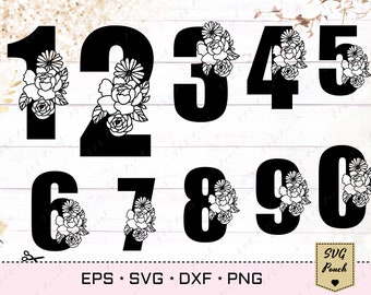 Floral anniversary numbers svg, Flower digit svg, birthday topper svg, Monogram numeral 0 to 9 font svg