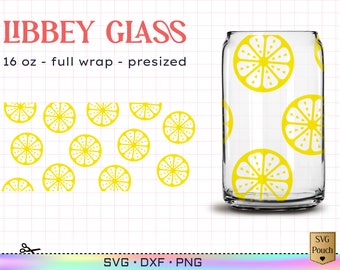 Lemon Libbey glass SVG pre-sized cut file full wrap, Citrus fruit 16 oz Glass wrap svg