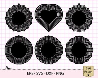 Wind Spinner SVG 10" template bundle circle, heart and flower shaped for cricut silhouette cut file | Svg, Png and dxf vector.
