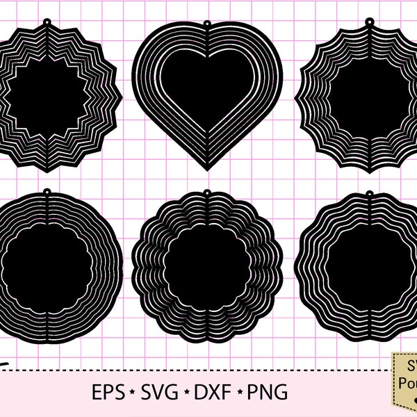 Wind Spinner SVG 10" template bundle circle, heart and flower shaped for cricut silhouette cut file | Svg, Png and dxf vector.