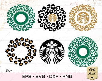 Starbucks cup SVG Leopard cut file set of 6, Cheetah spots circle Starbucks logo svg.
