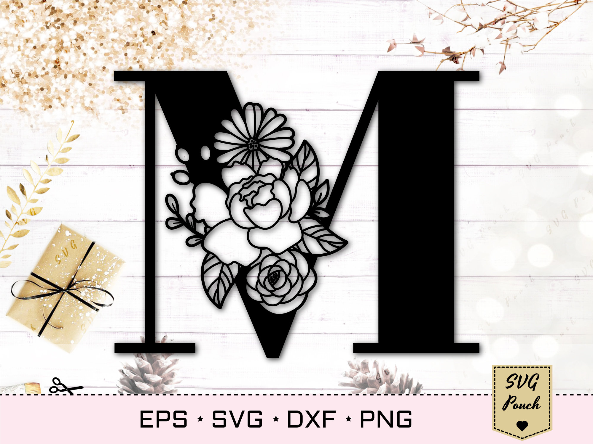 Botanical Alphabet Svg. Floral Letter M Svg. Cut File SVG 