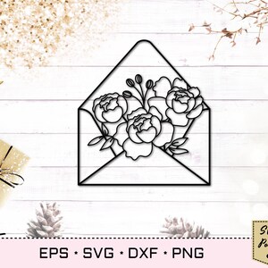 Archivo de corte de sobre floral de San Valentín SVG, Sobre de carta de amor con flores, SVG romántico, Archivo de corte Eps PNG, Decoración de bricolaje de amor romántico
