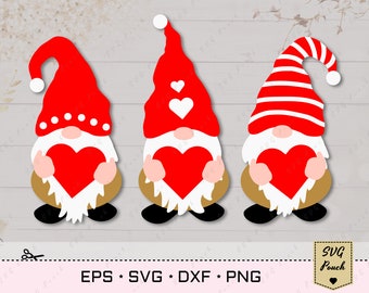 Valentine Gnomes svg, Valentine's Day Gnomes Love card svg clipart cut file. Gnome with Heart svg, cricut svg