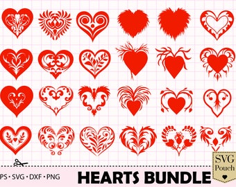 Heart Bundle SVG, Valentine's Day Love card svg clipart cut file. Floral decorative Red Heart png, cricut svg, vector