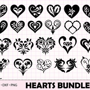 Bundle svg coeur noir, fichier de coupe clipart svg carte amour Saint-Valentin. Coeur décoratif fleur png, svg cricut, vecteur image 1