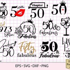 50 en fantastische SVG | Taarttopper-svg | Verjaardag 50e SVG-png-bundel
