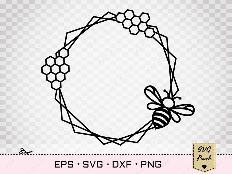 Honey bee monogram frame set of 4 svg, circle honey frame svg file, floral frame svg. image 4