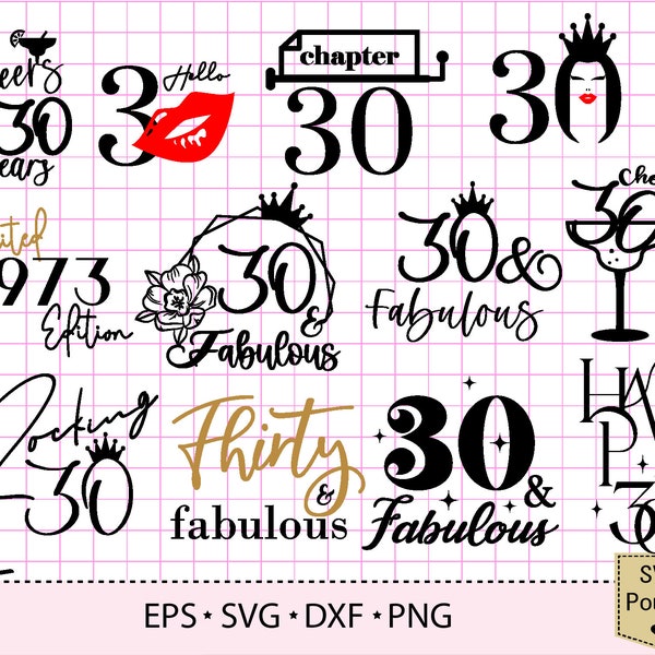 30 and fabulous SVG | Cake Topper svg | Birthday 30th SVG PNG Bundle