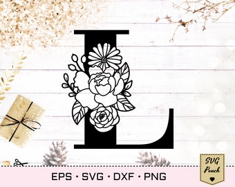 Lettre florale L svg, Flower L police svg, Floral letters svg, Monogram police svg, Floral alphabet svg, Initial svg, Floral monogram svg