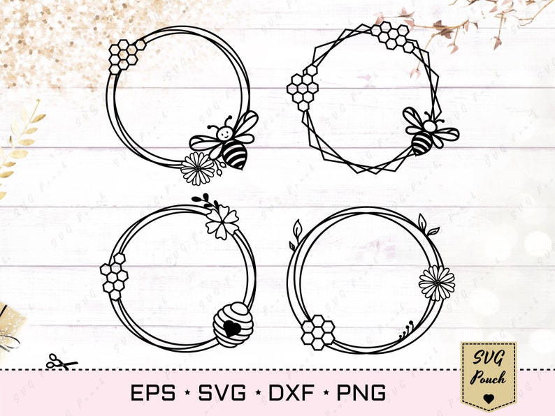 Download Circle Honey Frame Svg File Floral Frame Svg Honey Bee Monogram Frame Set Of 4 Svg Clip Art Art Collectibles Kromasol Com