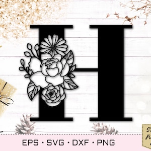 Letra floral H svg, fonte flor H svg, letras florais svg, fonte monograma svg, alfabeto floral svg, inicial svg, monograma floral svg