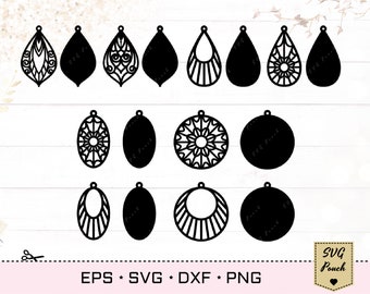 Earrings Bundle SVG, Round, oval and droplet earring template Svg.