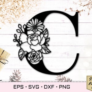 Floral lettre C svg, svg police fleur C, lettres florales svg, svg police monogramme, alphabet floral svg, svg initiale, svg monogramme floral