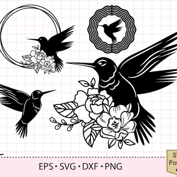 Hummingbird SVG | Colibri Bird with flowers frame and spinner Set for cricut silhouette spinner cut file.