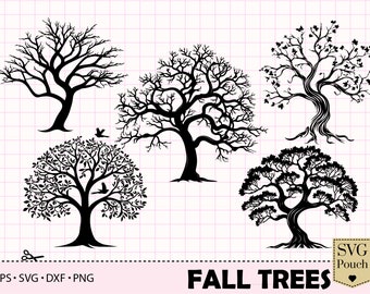 Fall Tree Silhouettes SVG | Tree of Life SVG Cut File | Family Tree with roots clipart Png